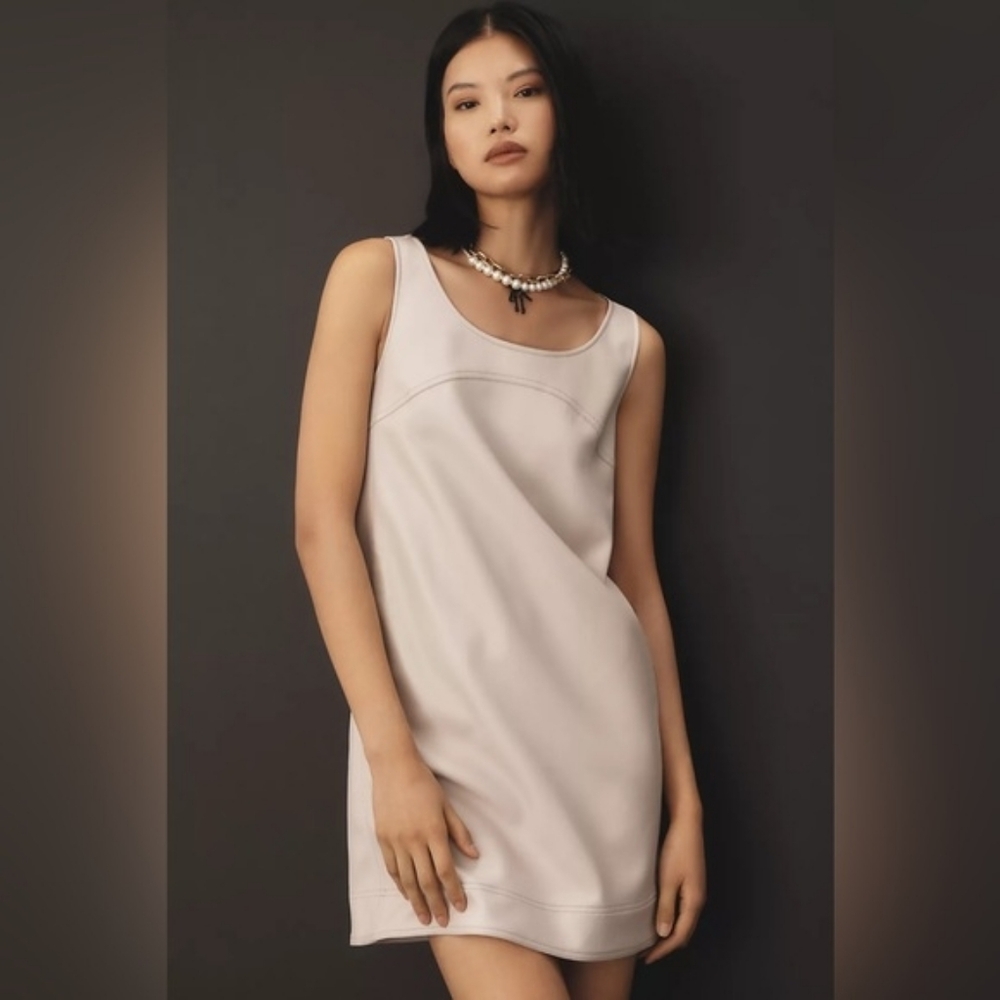 💘 Anthro Pilcro Faux-Leather Scoop-Neck Shift Mini Dress